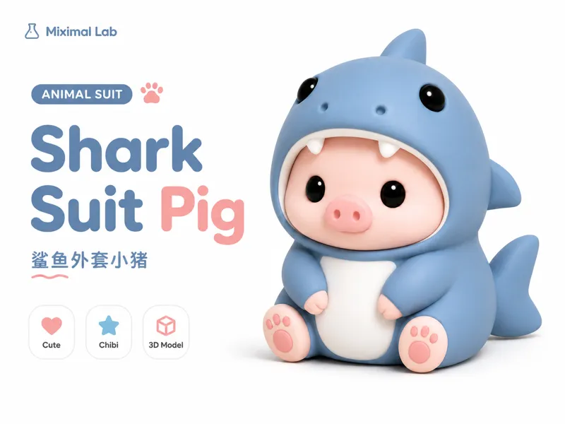 MIX-006 Pig in Shark Suit Keychain