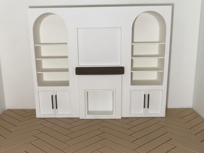 Dollhouse Fireplace with Built-In Shelving