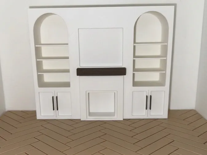 Dollhouse Fireplace with Built-In Shelving