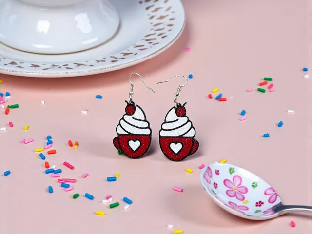 Cup with cream earrings