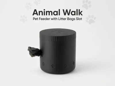 Animal walk pet feeder with lit/waste bags slot