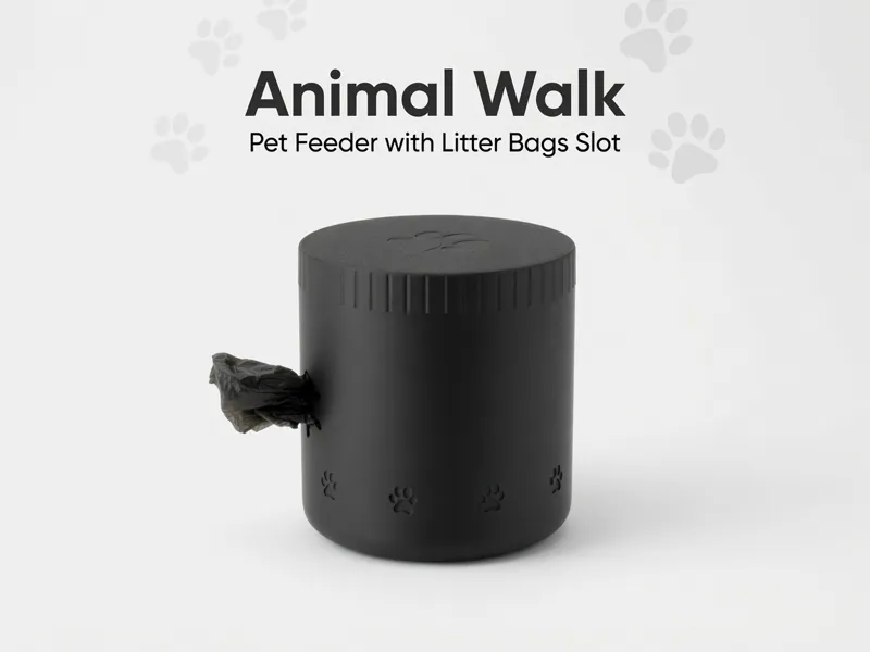 Animal walk pet feeder with lit/waste bags slot