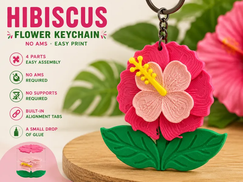 Hibiscus Flower Keychain | No AMS Easy Print
