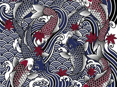Koi Carp Vortex - Japanese Ukiyo-e Painting