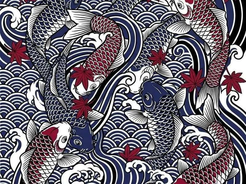 Vortice di Carpe Koi - Quadro Giapponese Ukiyo-e