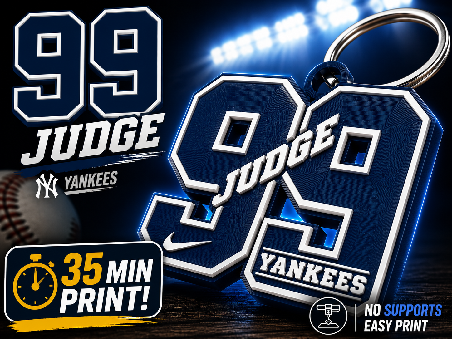 99 Judge Baseball Keychain | Fast 35min Print