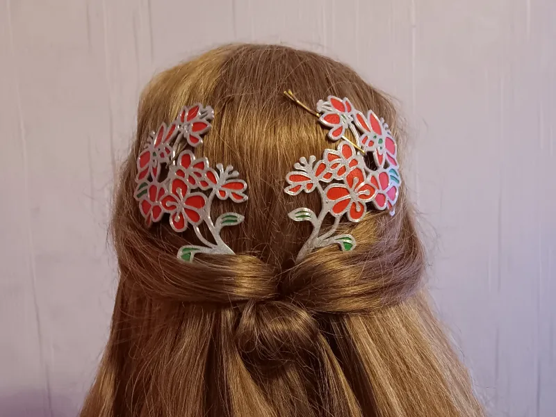 Apricot flower hair accessory + braiding loop tool