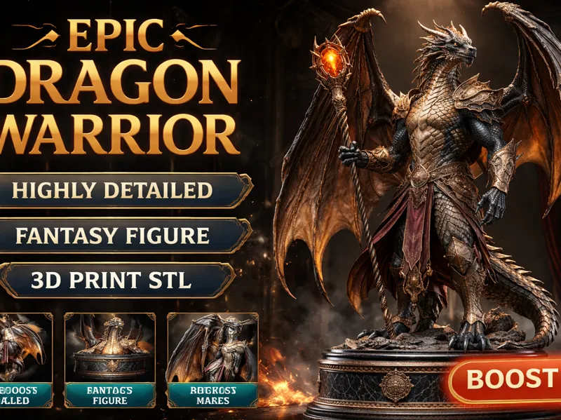 Dragon Warrior–Detaillierte Fantasy Figur mit Base