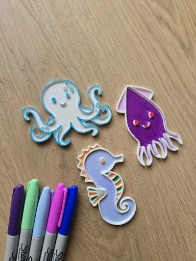 Octopus Stackable Markers Cute Coloring Sea Animal Horse Octopus Marker Set by Merilno3D - MakerWorld
