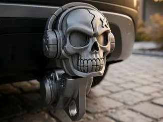 Angry Totenkopf AHK-Abdeckung mit Kopfhoerern 