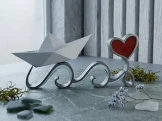 Paper Boat & Heart Wave Decoration