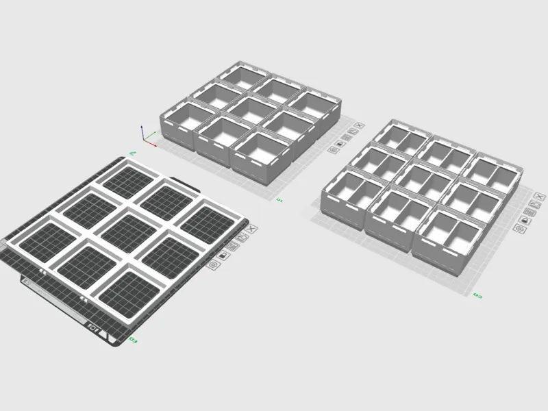 Stacked small containers