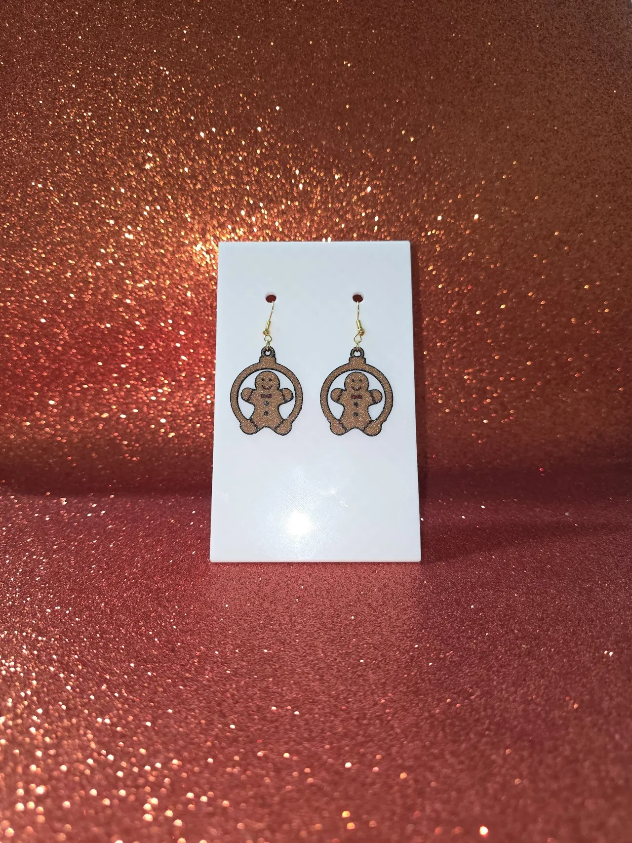 Gingerbread tree ball earrings view 2