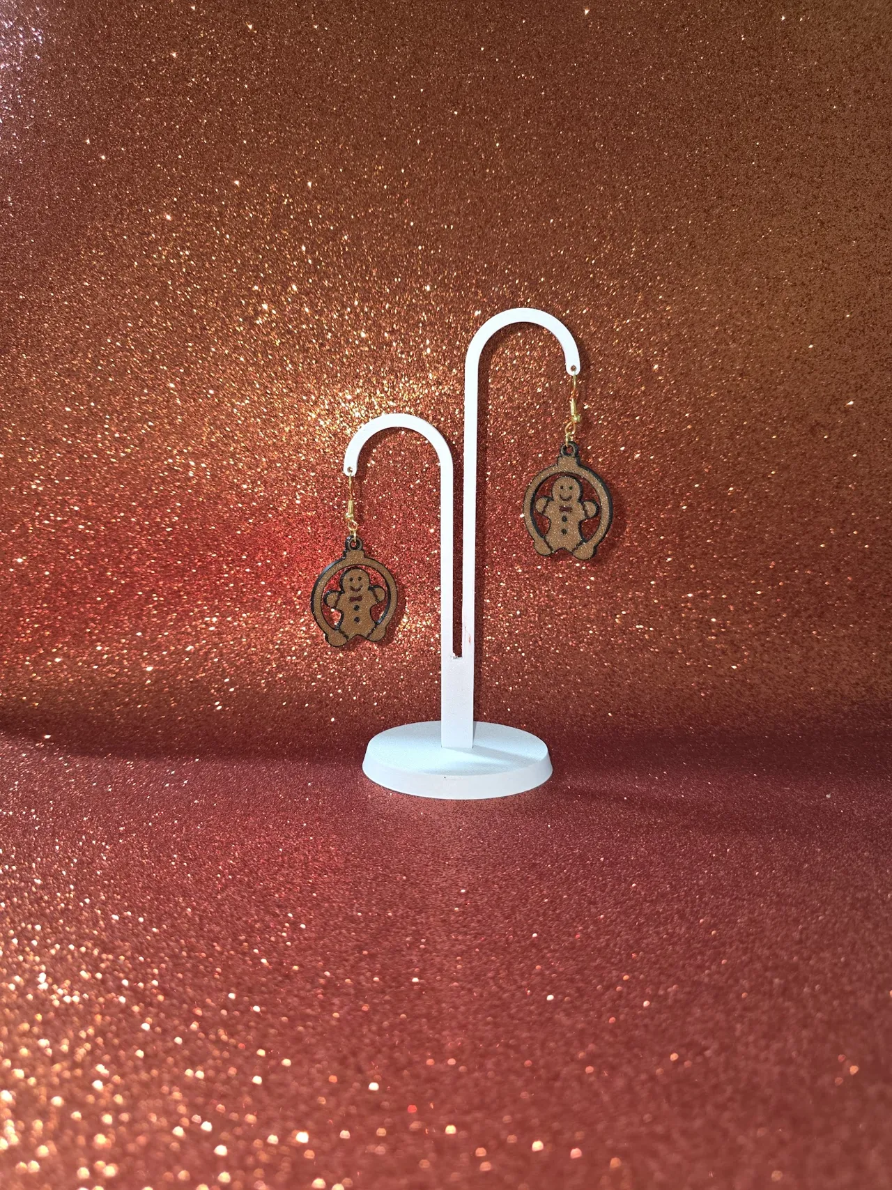 Gingerbread tree ball earrings view 3