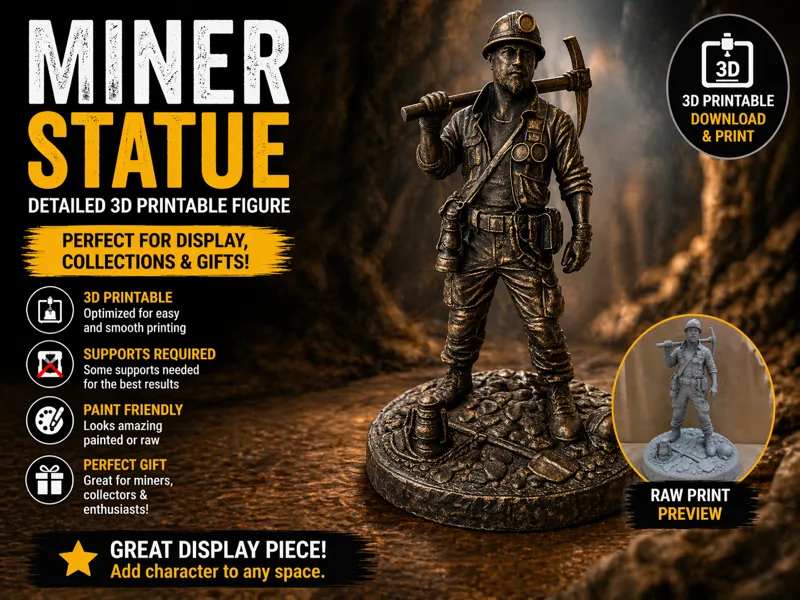 Detailed Coal Miner Statue–Mining Worker Figurine
