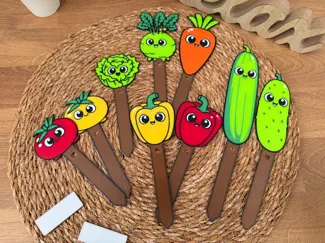Garden seed signs - comic vegetable style