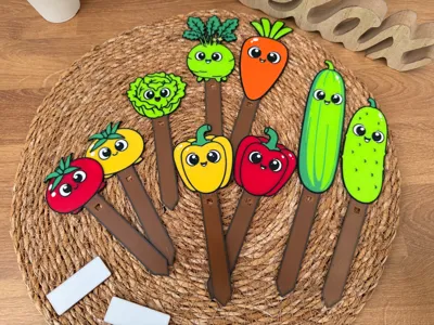 Garden seed signs - comic vegetable style