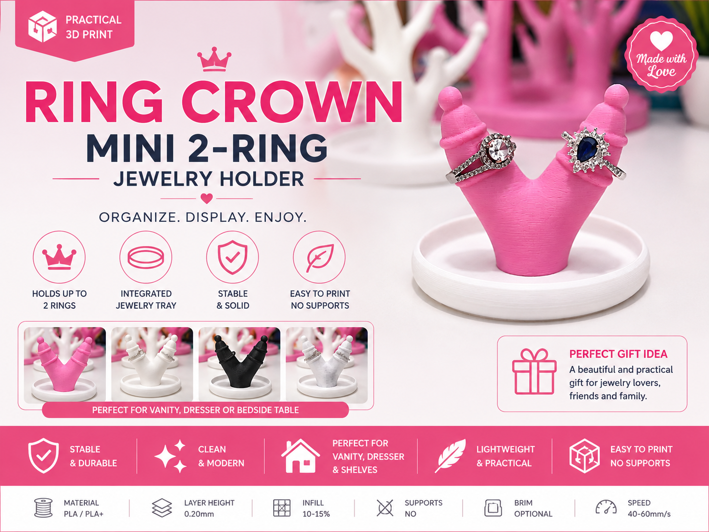 Ring Crown – Mini 2-Ring Jewelry Holder