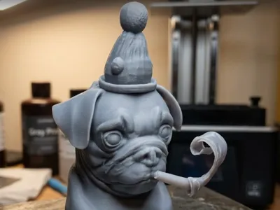 Pug playing the trumpet