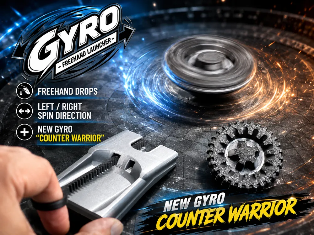 Letrero o emblema decorativo: Gyro - Freehand Launcher ( Left / Right Spin ). Referencia del modelo original.