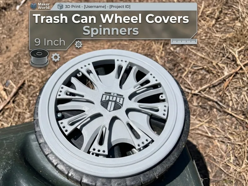 Spinner trash can wheel covers 