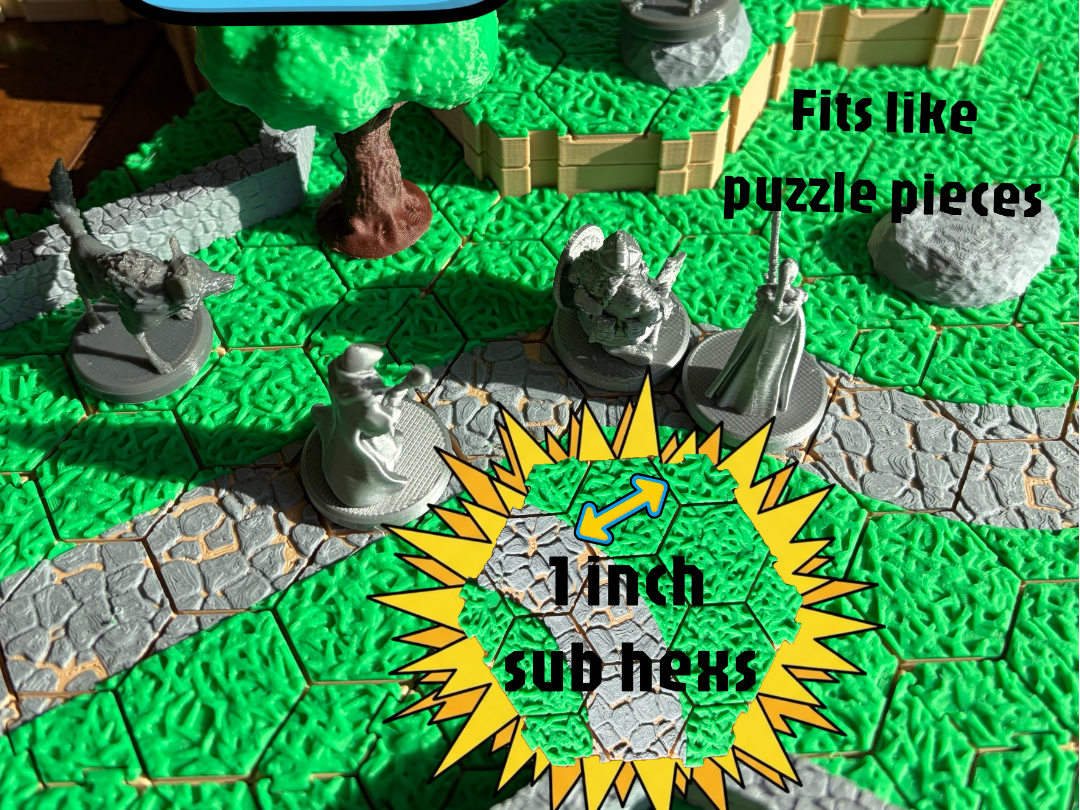 DND Terrain Tiles - 9 Subdivided hexs per Tile