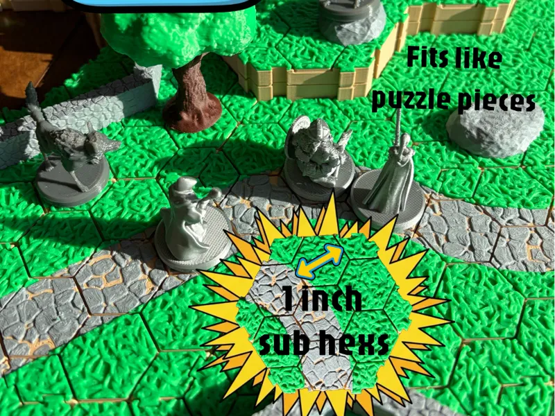 DND Terrain Tiles - 9 Subdivided hexs per Tile