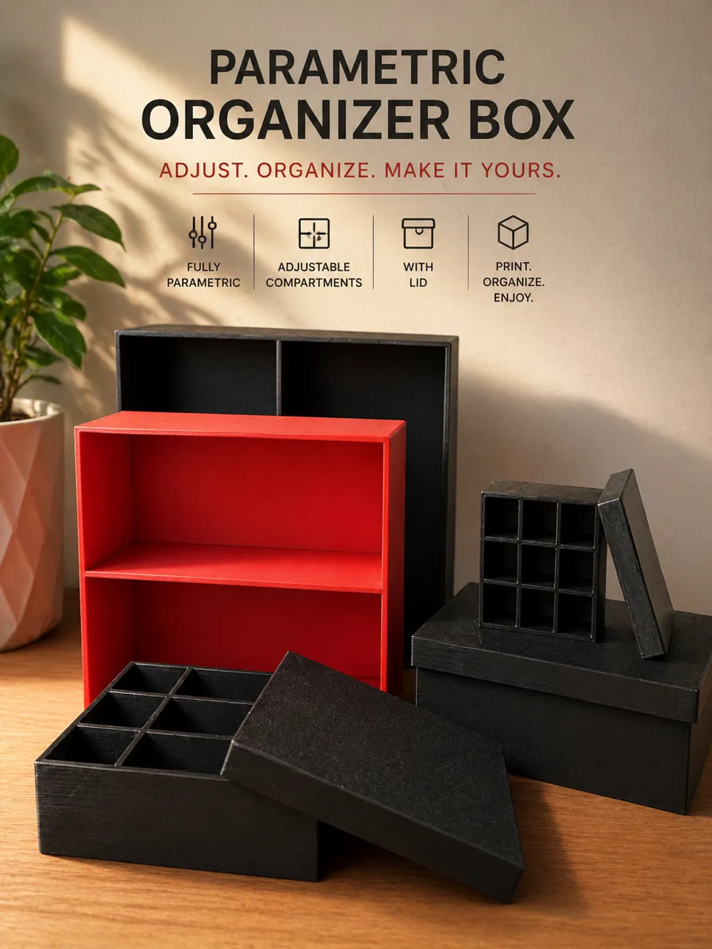 Parametric Organizer Box with Custom Compartments - Free 3D Print Model ...