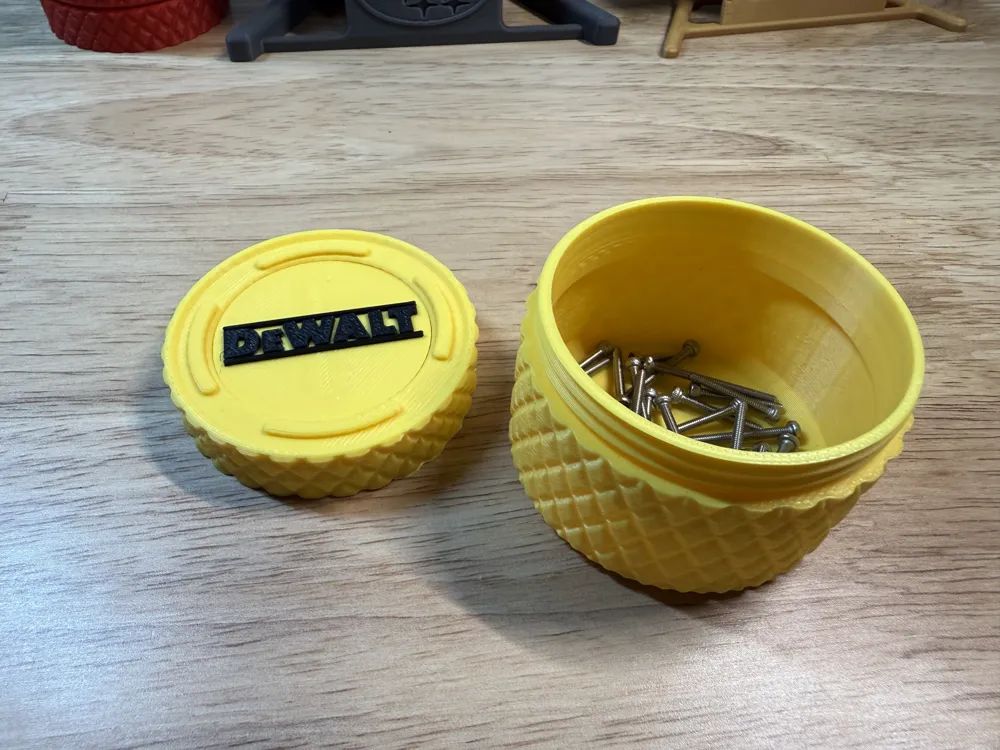 DeWalt themed threaded stackable container - Free 3D Print Model ...