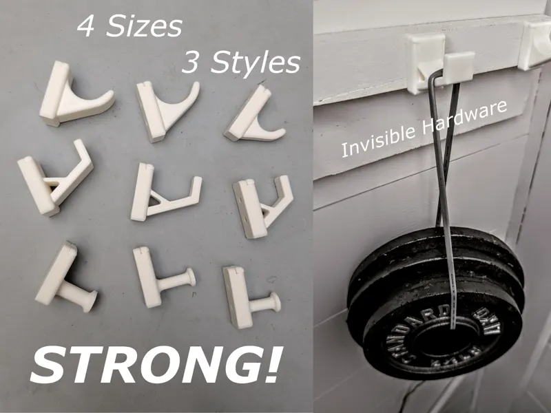 STRONG Wall Hooks (Hidden Hardware, Three Styles)