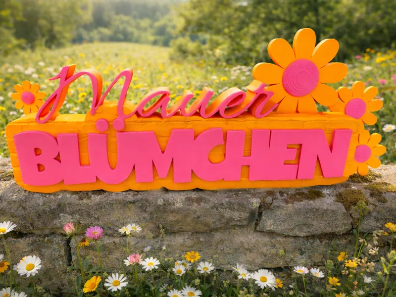Mauer Blümchen Schriftzug