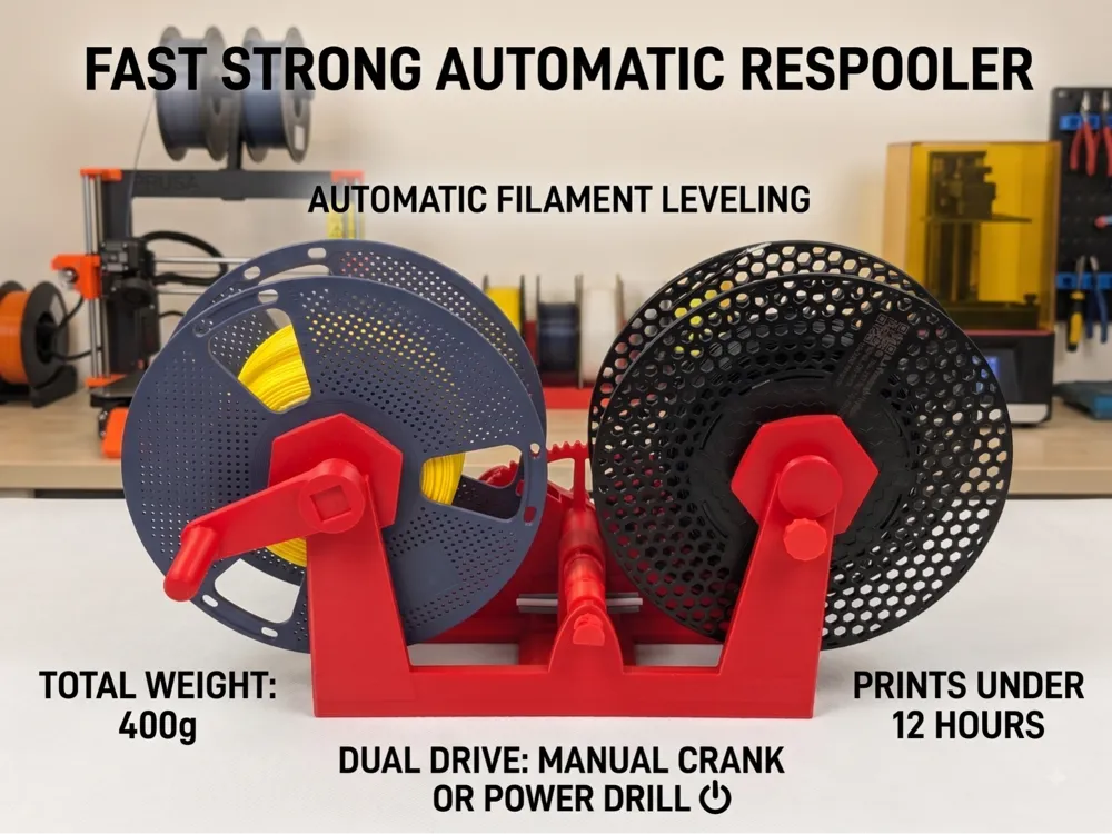 Rebobinador automático de carretes 1–3 kg — imagen de referencia de MakerWorld