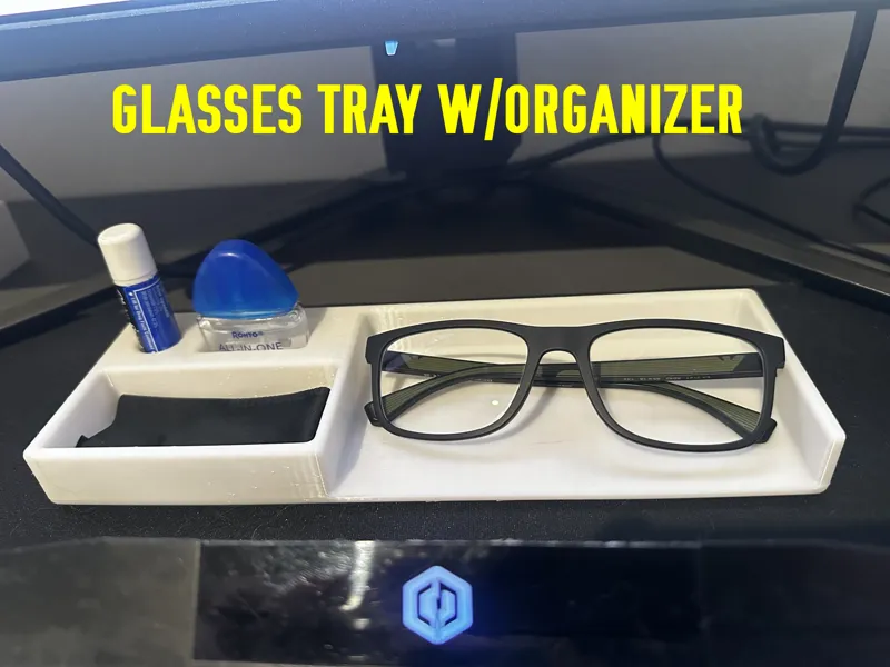 Glasses Holder Tray With Cloth & EyeDrop Organizer