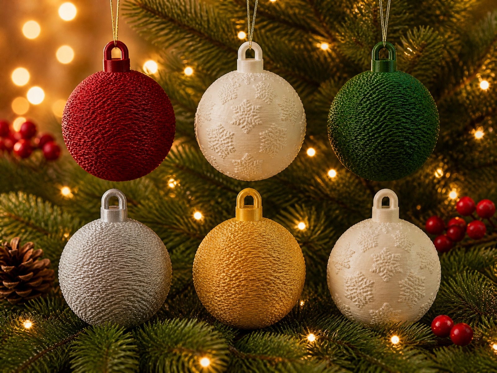 Modern Christmas Ornament Set – 6 Balls, 2 Designs - 1