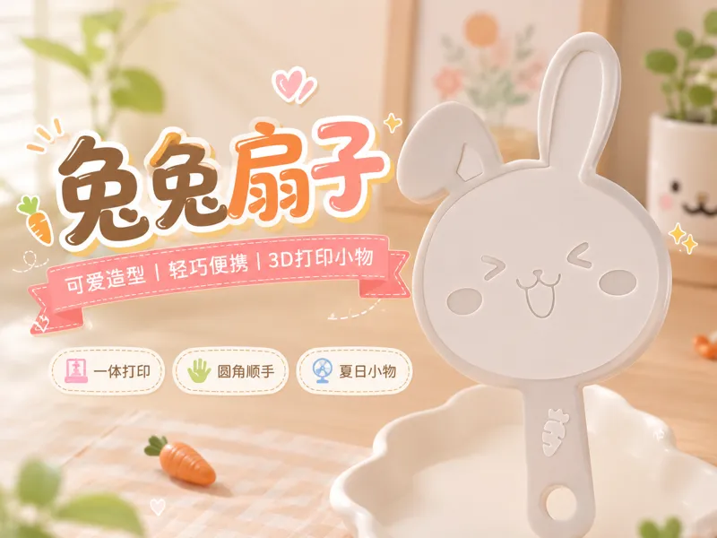 治愈系小兔子手持扇子｜一体打印，轻巧好握