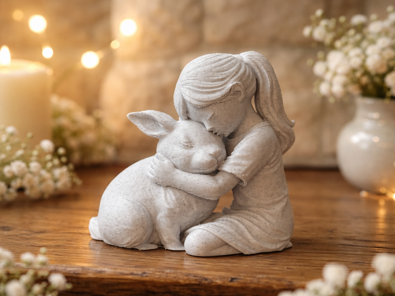 Gentle Bond – Girl and Rabbit Figurine