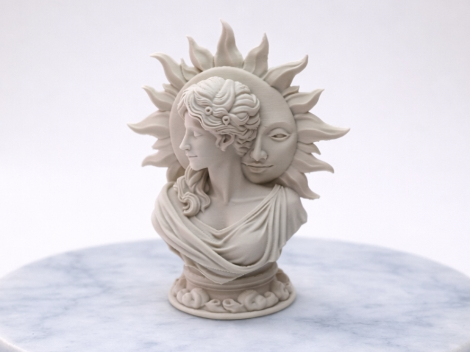 Sonne und Mond Bueste mit mystischer Aura