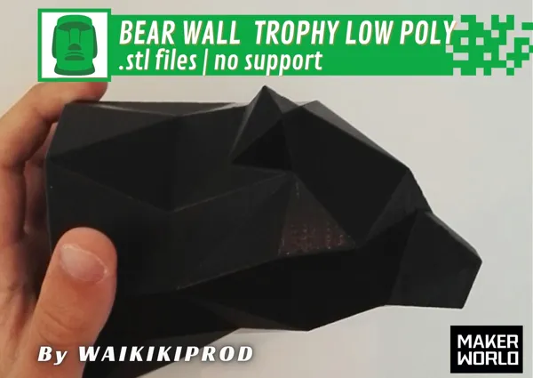 Trophée mural ours low poly