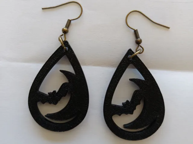 Halloween Tear Drop Bat and Moon Earrings