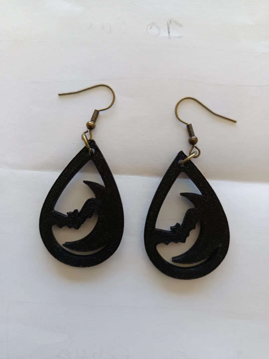 Halloween Tear Drop Bat and Moon Earrings view 2