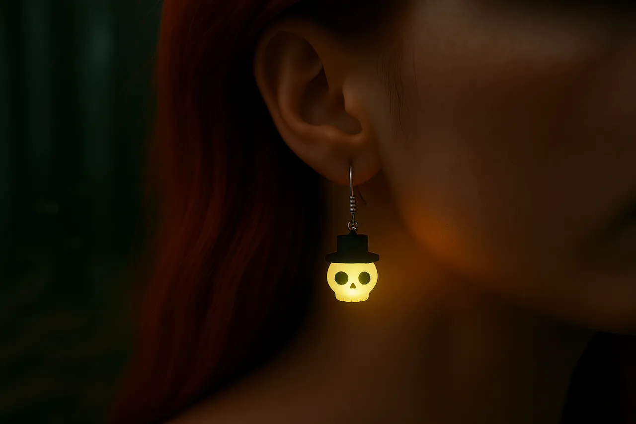 Halloween - cute glowing LED skull earring view 2