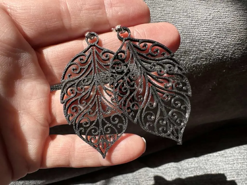Leaf Earrings Filagree Boho view 2