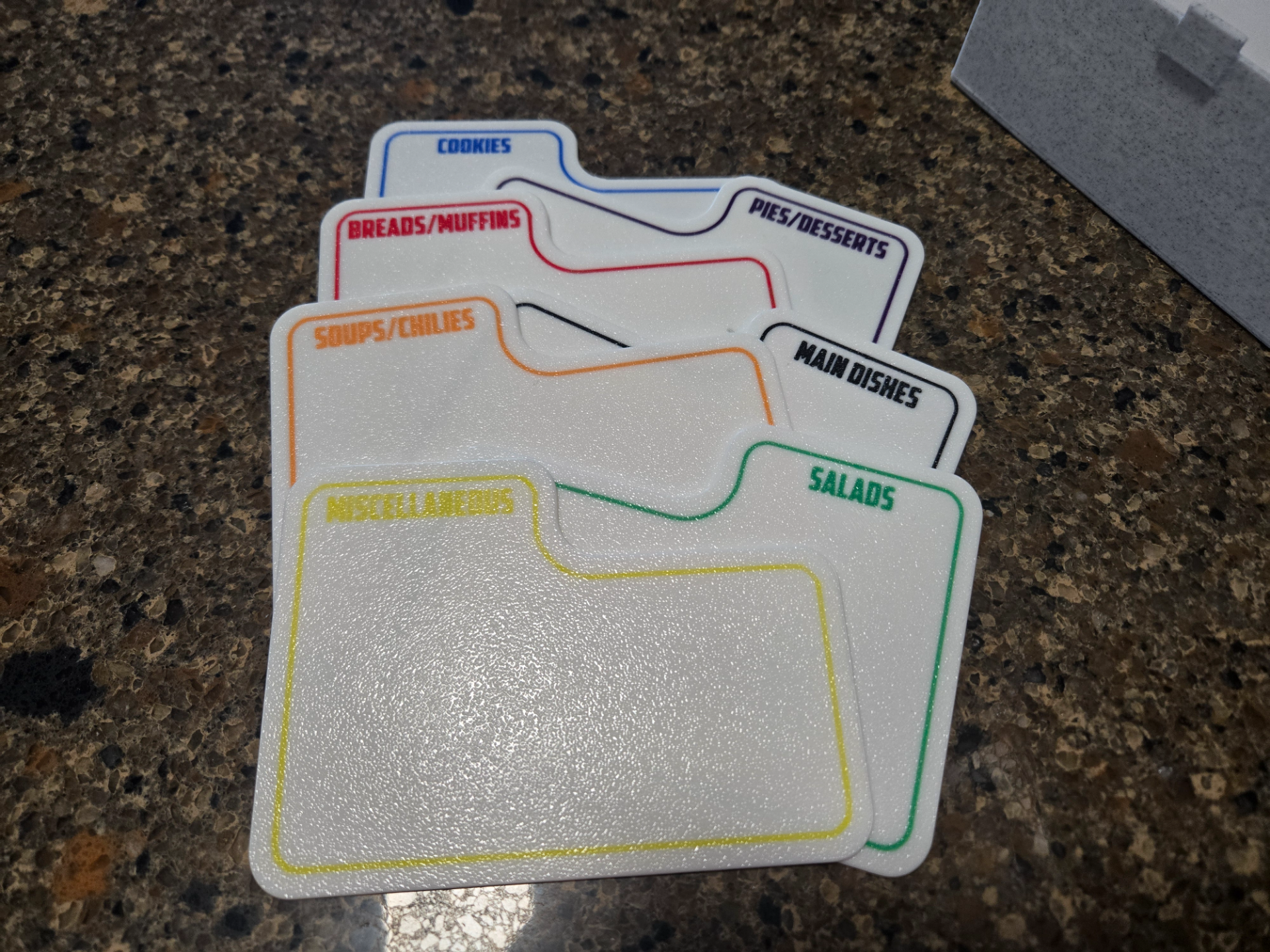 Dividers for a Recipe Box - Left handed