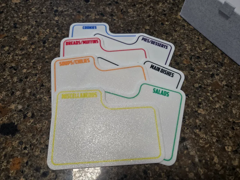 Dividers for a Recipe Box - Left handed