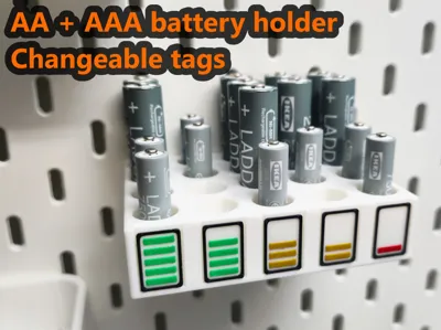 Battery holder with tags for Ikea Skådis