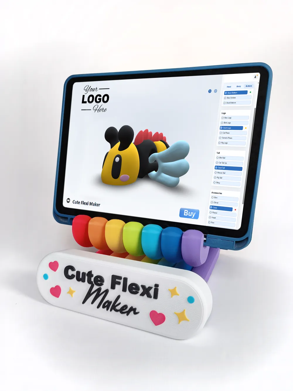 Think Maker Tablet Rainbow Tablet Stand (Cute Flexi Maker) - Free 3D Print Model - MakerWorld