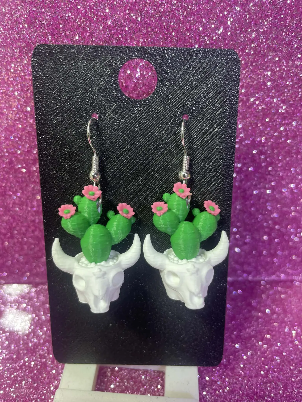 Prickly Pear Cactus in Skull Pot Earrings view 3