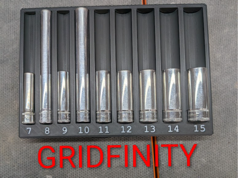 Gridfinity Snap-on extra long(4.5") socket 7-15mm 