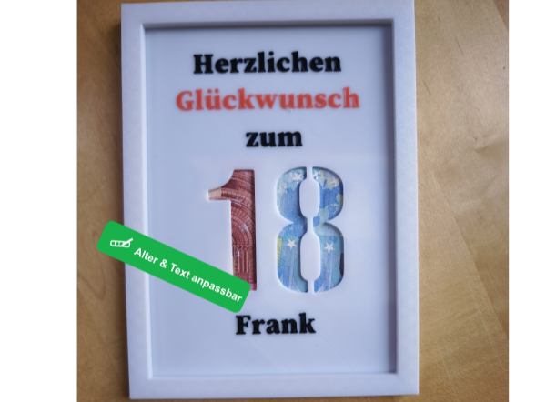 Geld-Geschenk mit Rahmen 18 Geburtstag individuell