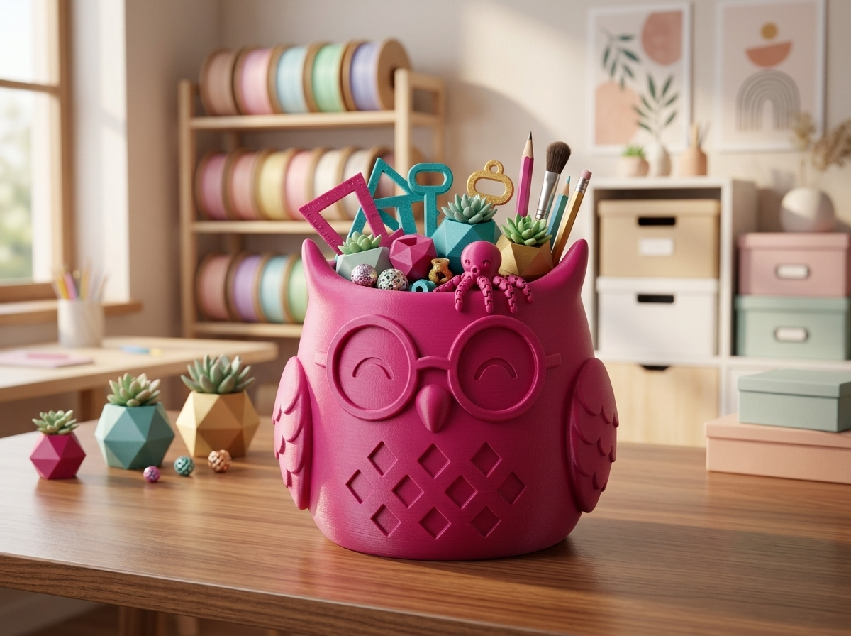 Miniatura 1 do modelo 3D Cute Owl Basket Planter – 3 Sizes Gift Box